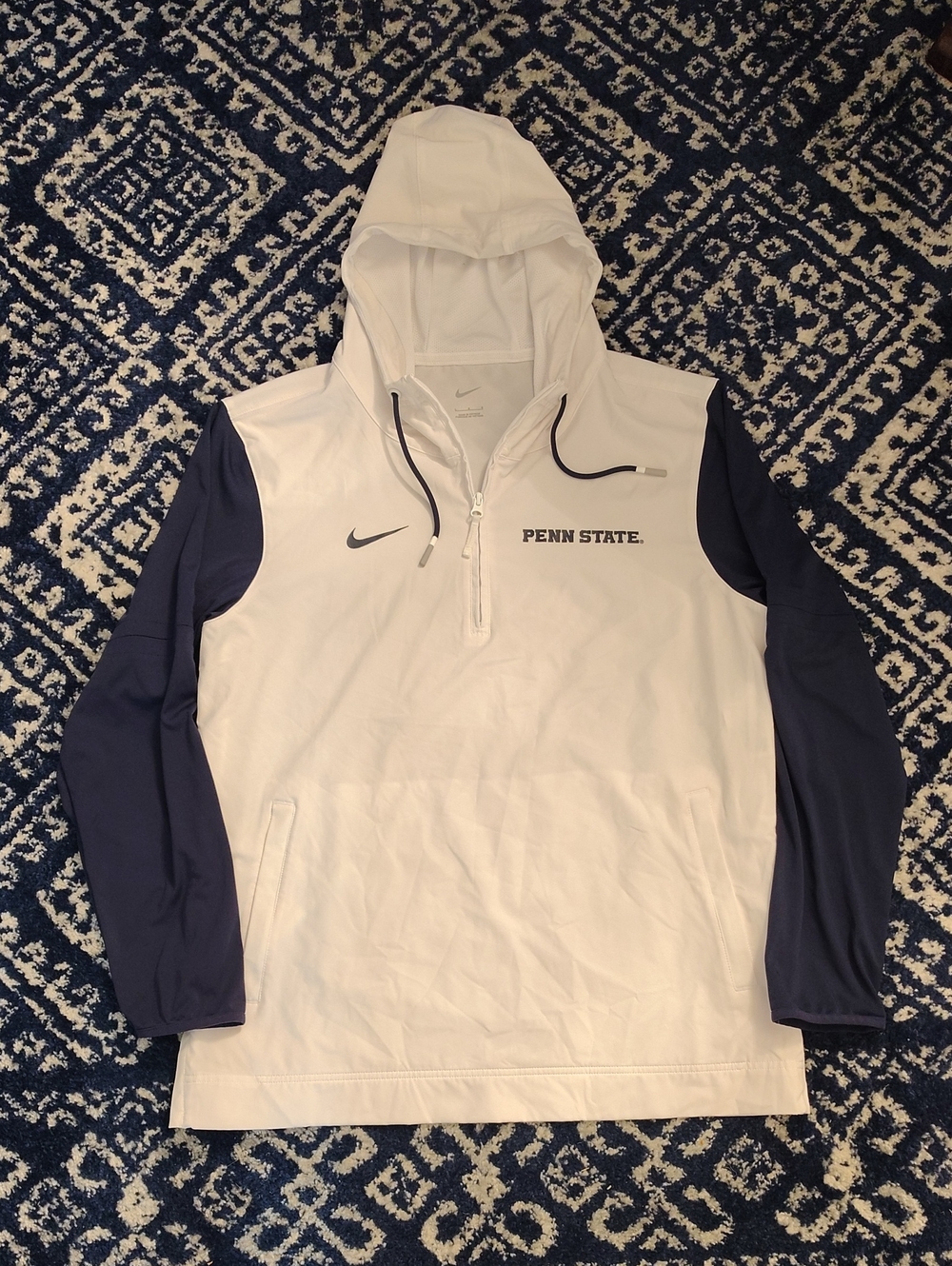 Nike White and Navy Penn State Quarter-Zip Hoodie